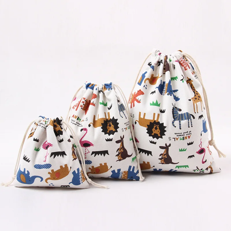 

1pack Designer Cartoon Zoo Animal Drawstring Cotton Canvas Gift Bags For Children Storage Candy Bag Jewelry Packaging Pouches