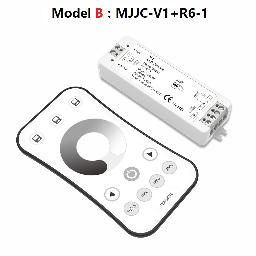 LED диммер 12 В 5 В 24 В 36 В 8A ШИМ Беспроводной rf Светодиодные ленты Диммер на с 2.4 г пульт дистанционного управления для одного Цвет LED диммер 12в диммер с пультом - Цвет: Model B