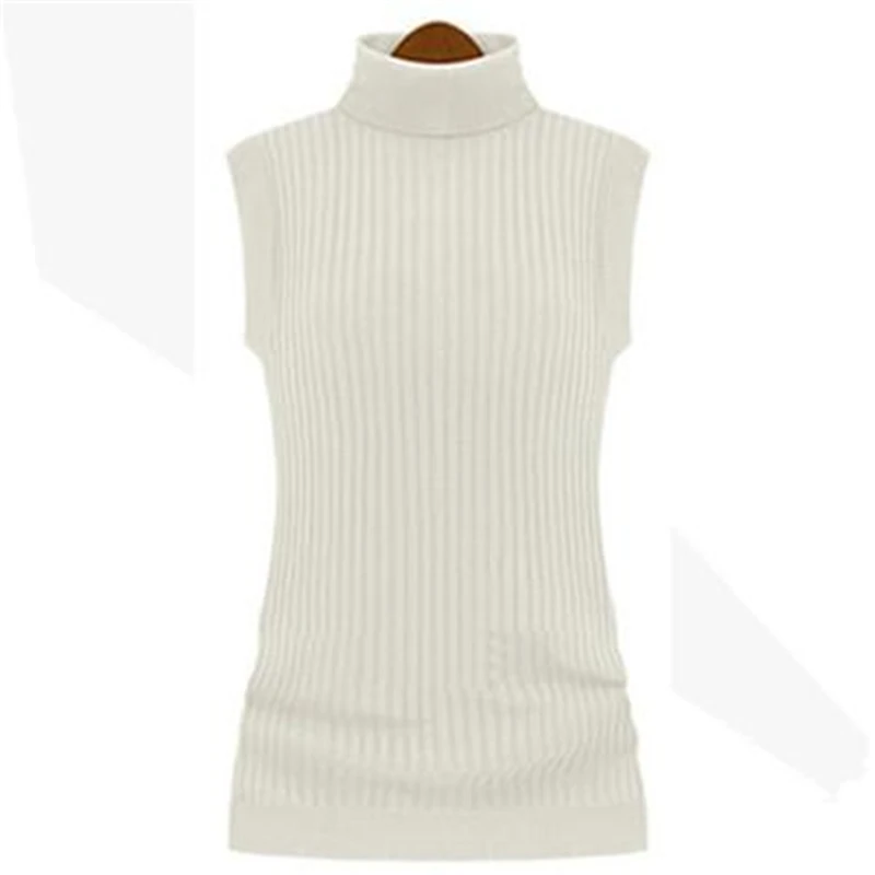 

Female Hot Sale Sleeveless Solid Pullovers Woman Summer Stretch Hedging Sweaters Lady Turtleneck Spring Bodycon Slim Sweater
