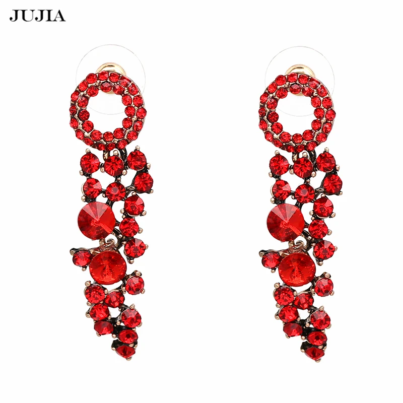 

4 Colors Big Luxury Crystal Wedding Earrings For Brides Party Crystal Long Earrings Fashion Women Jewelry