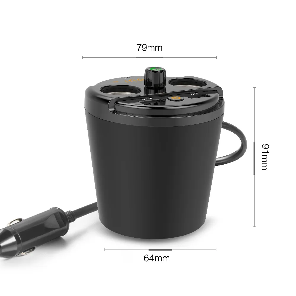Siparnuo Bluetooth fm transmitter USB Car Charger Voltage Current DisplayCar Cup Holder Car Cigarette Lighter Socket Adapter