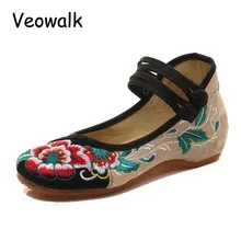 Veowalk Große Größe 41 Frühling Frau Alte Peking Tuch Schuhe Chinesischen Blütenstickerei Lässig Tanzen Wohnungen Für Frauen Zapatos Mujer