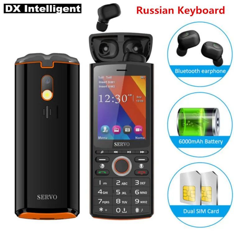 Servo R25 Russian Keyboard With Bluetooth headset 6000mAh Battery Power Bank FM Long standby Dual Sim Torch EarPhone CellPhone