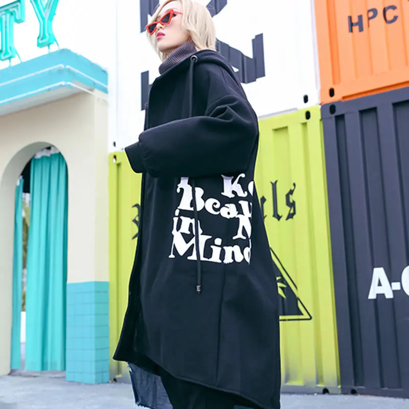 Femelle Mode Casual Pleine Col Patchwork Poche Manteau Capuchon Black Mélange Zll2743 Longue Printemps Lâche xitao Femmes À Manches Hiver E01PqP