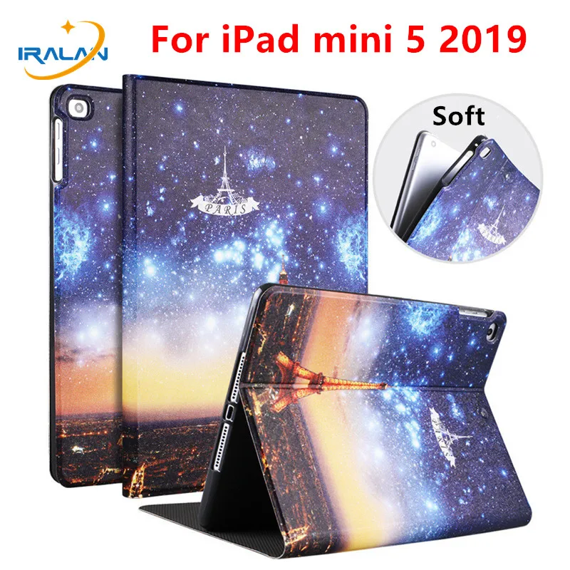 

Silicone Soft Back Case For iPad Mini 5 2019 Silk Painting PU Leather Smart Stand Cover For new ipad Mini 4 7.9 inch+Stylus+Film