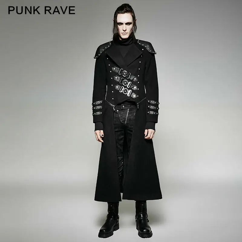 

PUNK RAVE Mens Jackets and Coats Steampunk Gothic Detachabley Military Uniform Winter Woolen Stage Cosplay Personality Costume