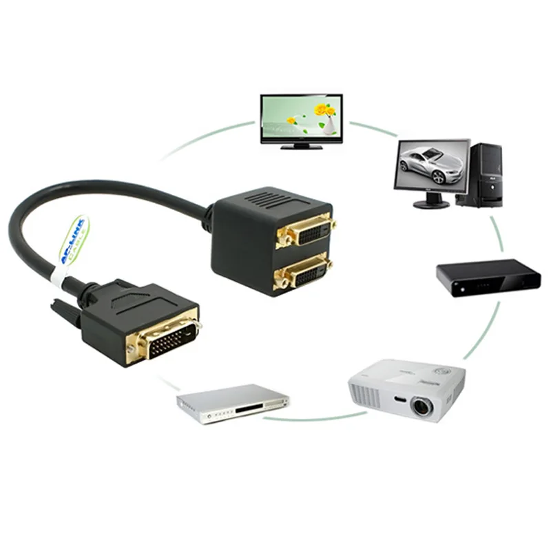 Adaptor DVI-D Male to Dual 2 DVI-I Female Video Y Splitter Cable Adapter JFlyer