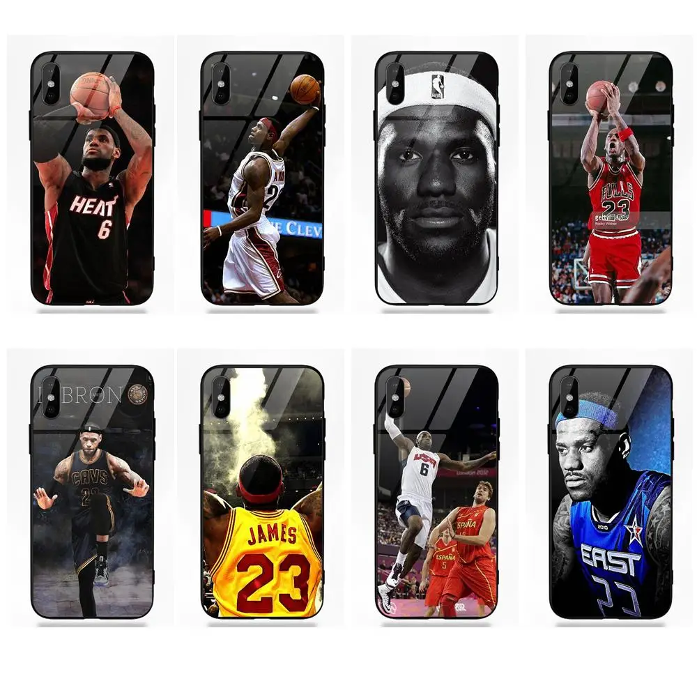 

Soft TPU Frame+Tempered Glass Protective Case For Apple iPhone X XS Max XR 5 5C 5S SE 6 6S 7 8 Plus Lebron James Play Basketball