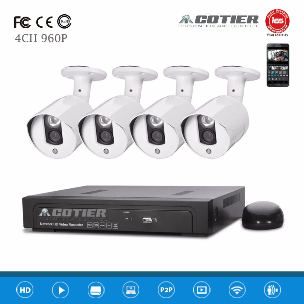 

4CH 1U POE NVR Kit 960P Outdoor Waterfroof  P2P IP Camera Set  Motion Detection 1.3MP Security Camera System POE