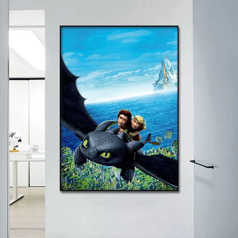 

How to Train Your Dragon figure Poster Pictures Canvas Wall Art Print Stretch Frame Artwork Oil Painting Living for Room Decor