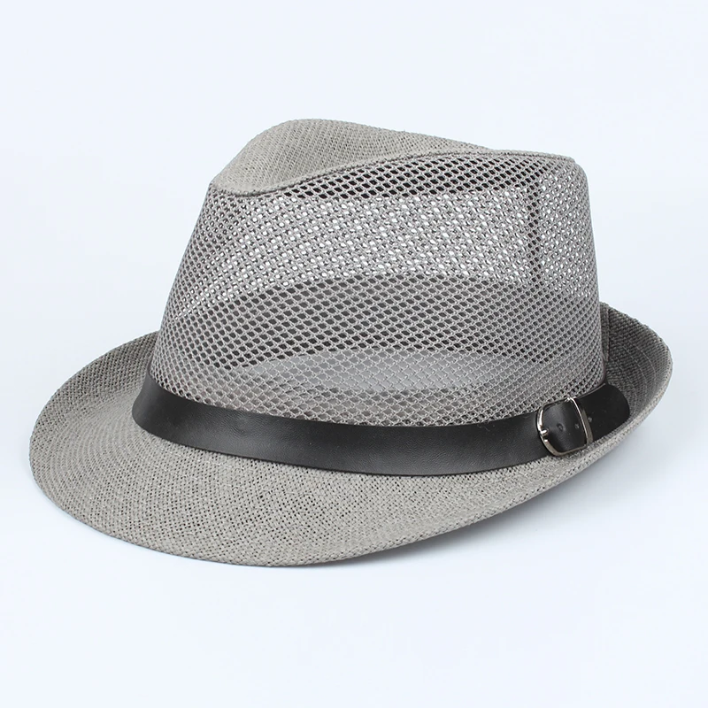 Male Large Size Straw Hats Summer Cool Mesh Panama Hat Big Head Man Plus Size Fedora Hat 58cm 60cm - Цвет: Gray