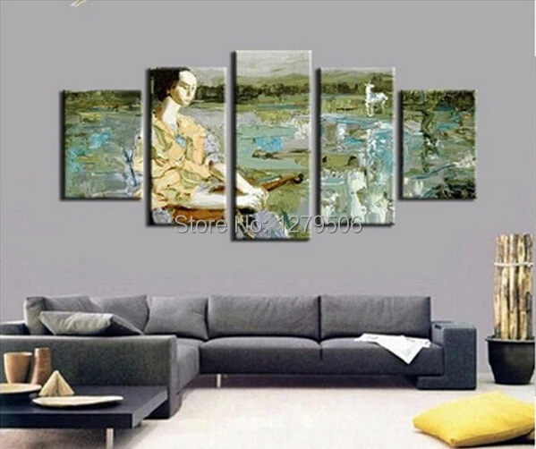 

100% Hand Oil Painting On Canvas 5Pcs/set Paintings Wall Decoration An Ancient Man Who Is Reading