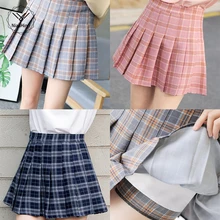 Летние Осенние юбки женские мини до колена корейская клетчатая юбка с высокой талией в духе колледжа женская плиссированная школьная юбка