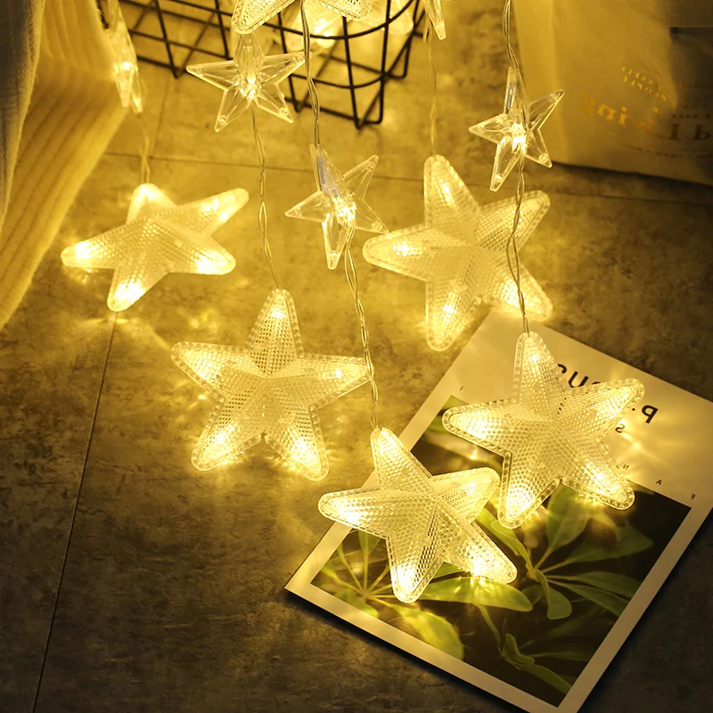 Goede Led Star Gordijn String Lights Garland Kerst Ornamenten 220V Plug In 8 Knipperende Modi Bruiloft Kerst Decoraties Voor Huis
