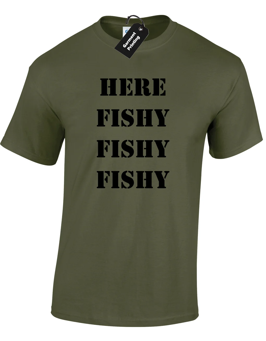 

HERE FISHY MENS T-SHIRT FUNNY FISHERMAN ANGLER CARP GIFT PRESENT Men'S T-Shirts Summer Style Fashion free shipping