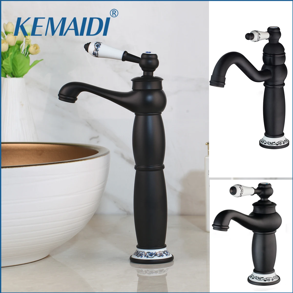 KEMAIDI Single Handle Bathroom Basin Faucets Cold/Hot Mixer Basin Sink Tap Black Water Kitchen Faucet Bathroom Accessories KEMAIDI Single Handle Bathroom Basin Faucets Cold/Hot Mixer Basin Sink Tap Black Water Kitchen Faucet Bathroom Accessories