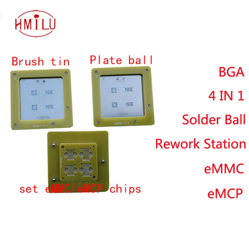 

eMMC/eMCP Reballing stencil 4 in 1 BGA Rework Station eMMC153 eMMC169 eMCP162 eMCP186 Reball Jig Solder Ball Mounting NAND chips