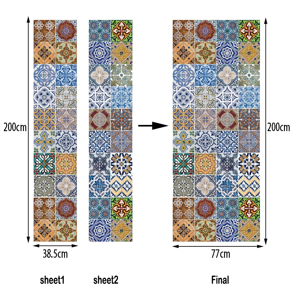 Красочные фарфоровая плитка имитация украшения двери наклейки креативные водонепроницаемые дверные наклейки DIY гостиной декоративный плакат для дома