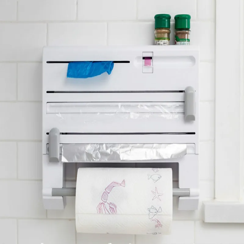 

Multipurpose Storage Box Towel Towel Rack Holder Kitchen Plastic Wrap Cutter Dispenser Preservative Film Six-in-one Cutter Tool