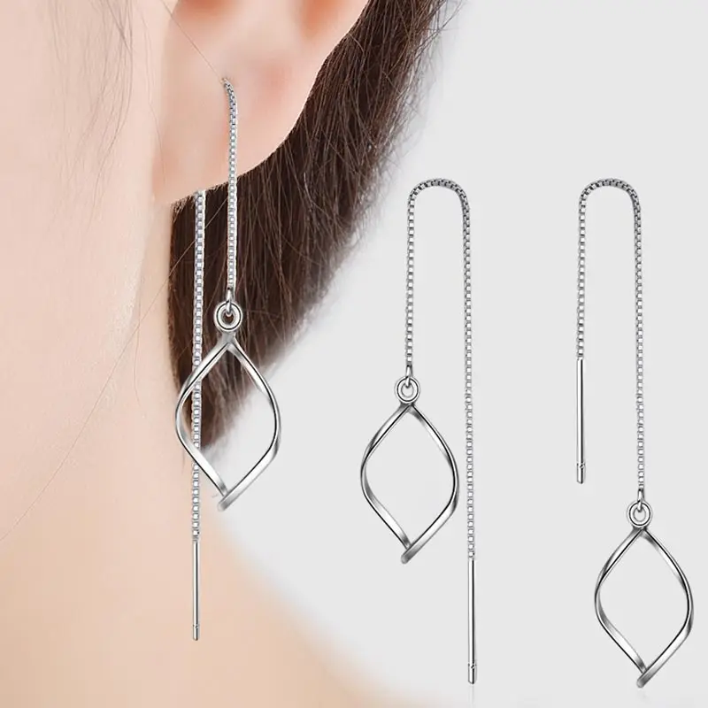 

ZFVB Trendy Geometric Tassel Earrings for Women 925 Sterling Silver Wedding Long Drop Dangle Tassel Earring Jewelry Bijoux Gift
