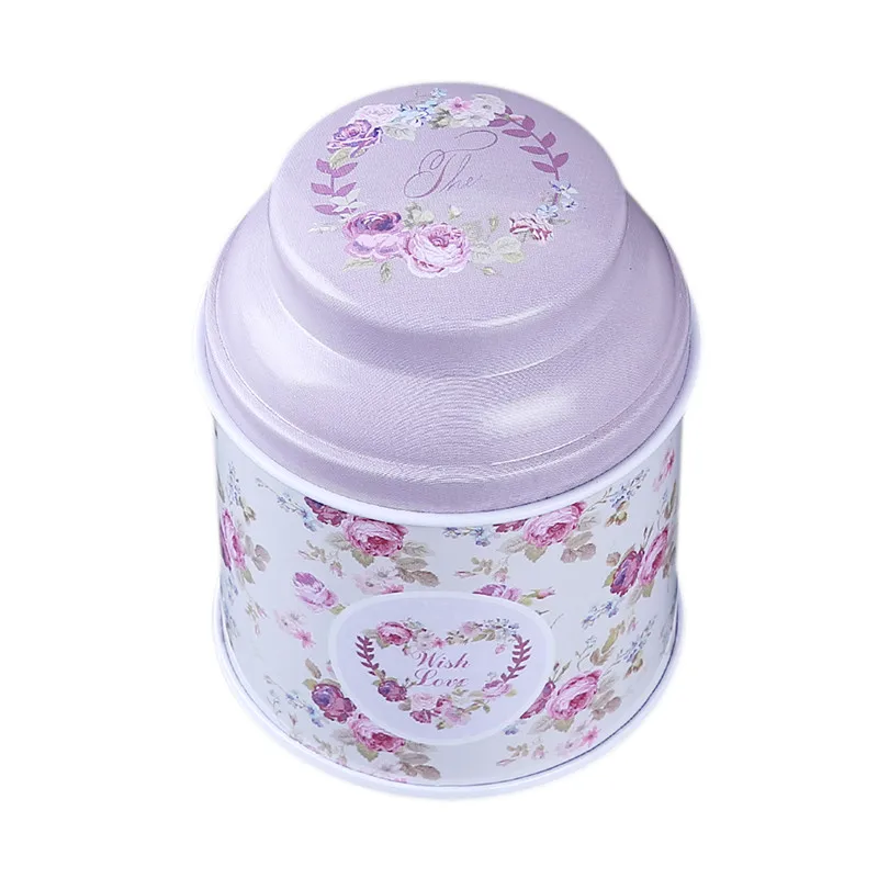 Коробка для хранения чая Винтажный стиль цветочный принт серия металлическая коробка для чая Милая жестяная посудина коробка круглый домашний футляр для хранения Железный контейнер для конфет подарок - Цвет: light purple