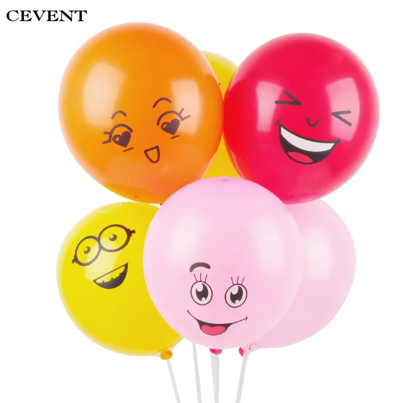 

CEVENT 10pcs/set 12 Inch Smiley Face Balloon Printed Facial Expression Big Eyes Smile Birthday Party Children's Day Decoration