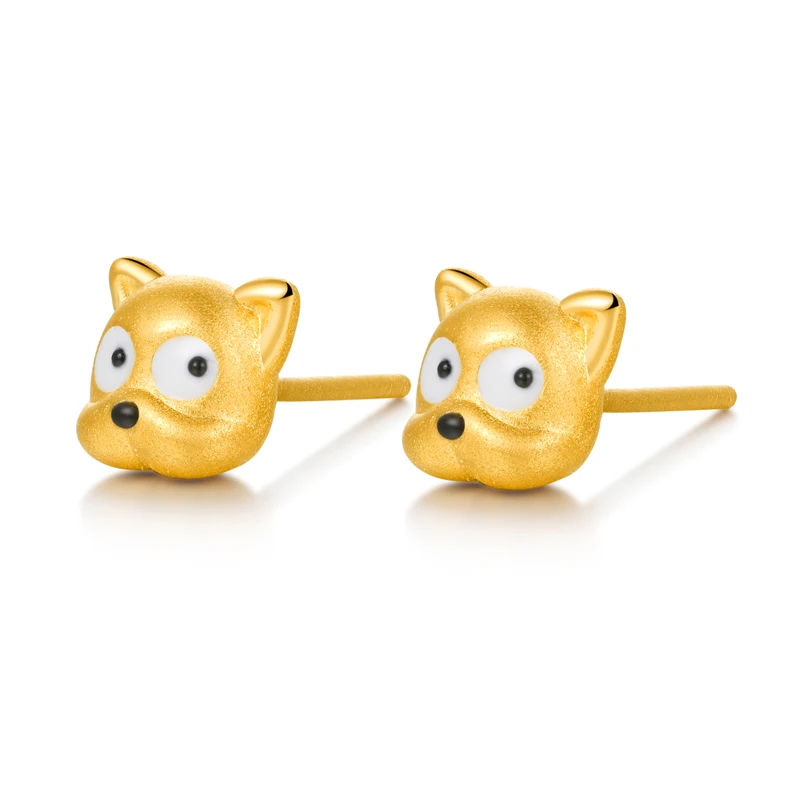 3D 999 24 k серьги из желтого золота Для женщин модные серьги-гвоздики в виде собаки