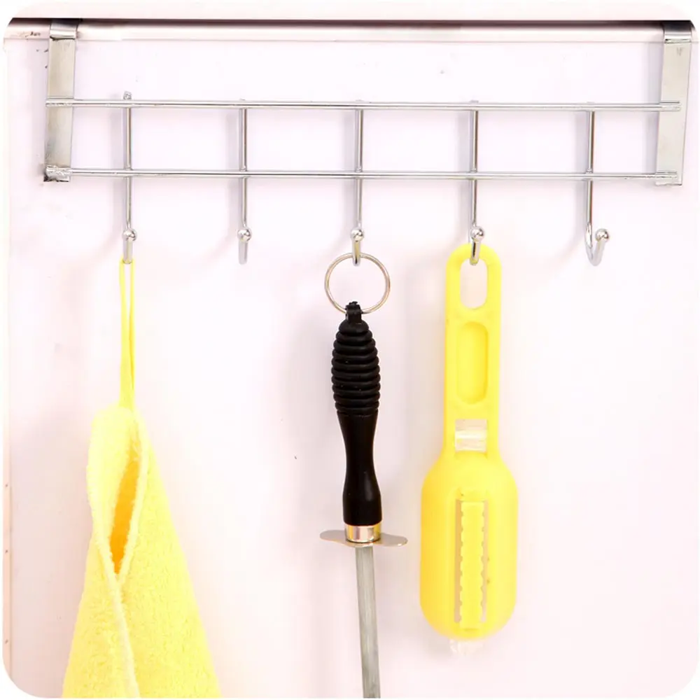 5 Hook Bold Stainless Steel Cabinet Back Hook Home Storage Supplies Doors And Windows Kitchen Towel Cleaning Cloth Hanger
