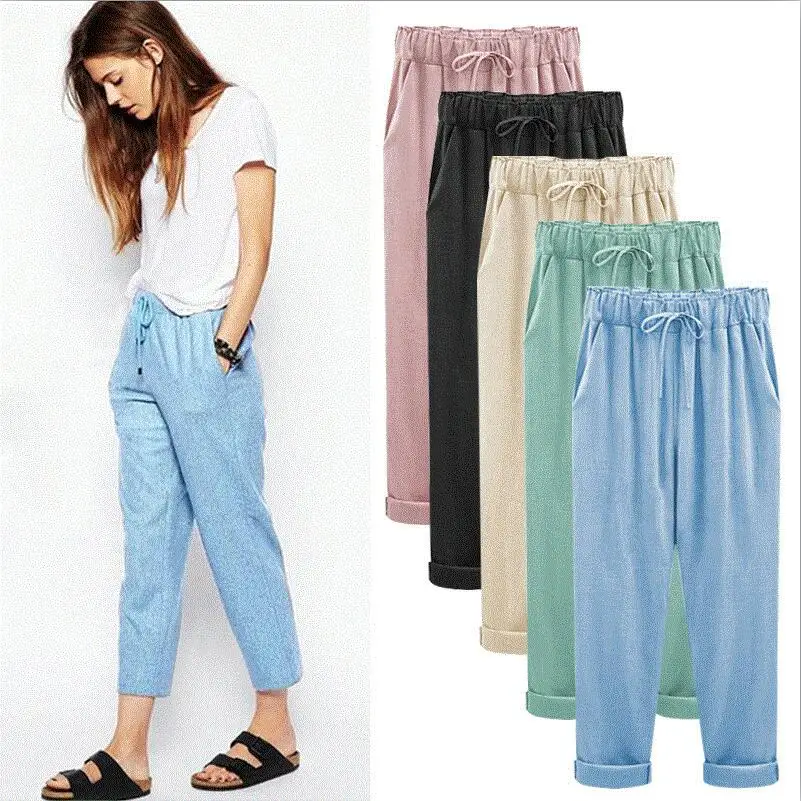 

2019 summer cotton linen pants women plus size women pants casual brand trousers women big size pencil pants M - 4XL 5XL 6XL 7XL