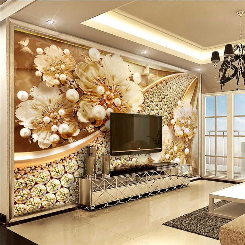 

beibehang Custom Wallpaper Home Furnishings Living Room Bedroom TV Fresco Jewelery Floral Diamond Background Wall 3d wallpaper