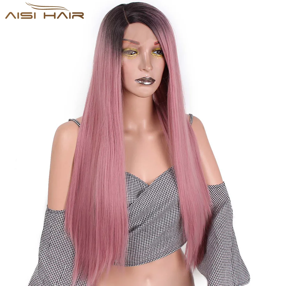 I's a wig Long Synthetic Ombre Pink Straight Front Lace Wig 28 inch Blonde and Green Wig Heat Resistant Hair for Women I's a wig Long Synthetic Ombre Pink Straight Front Lace Wig 28 inch Blonde and Green Wig Heat Resistant Hair for Women