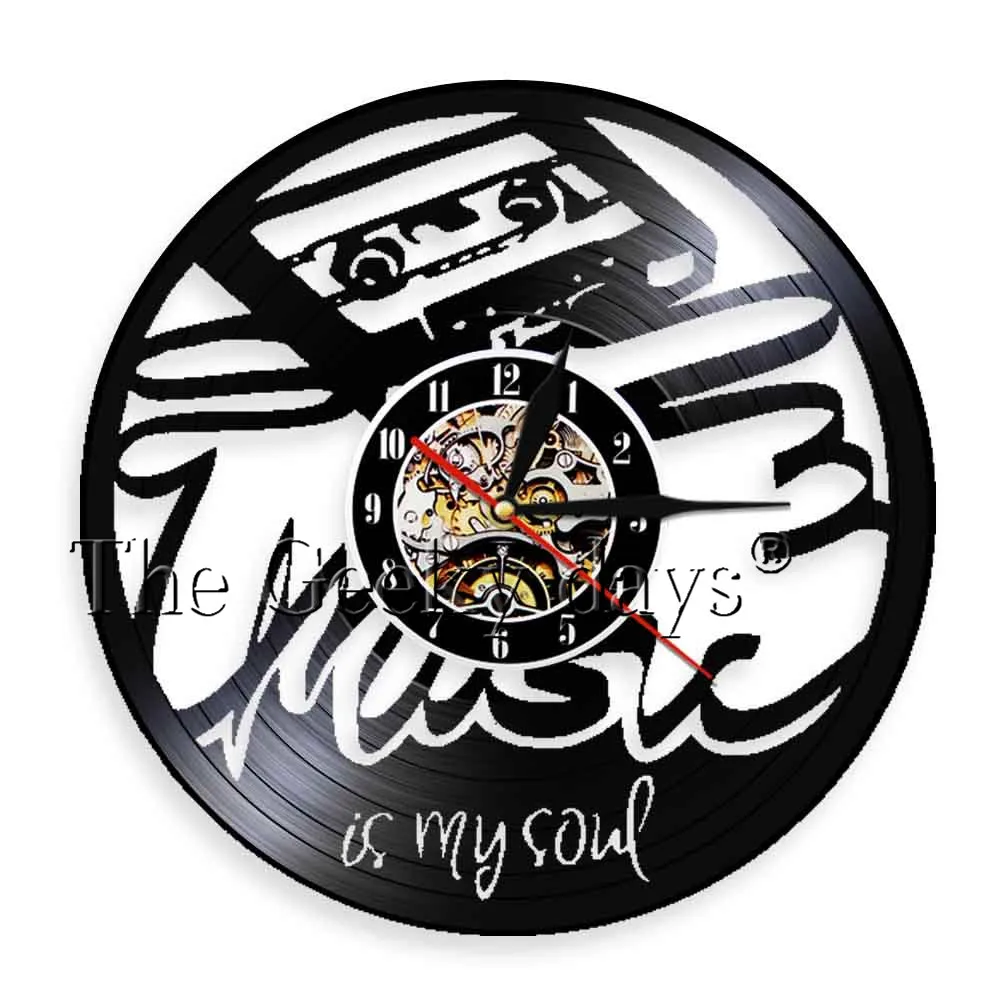 Vinyl Wall Clock Music Is My Soul Art Handmade Decor Unique Decorative