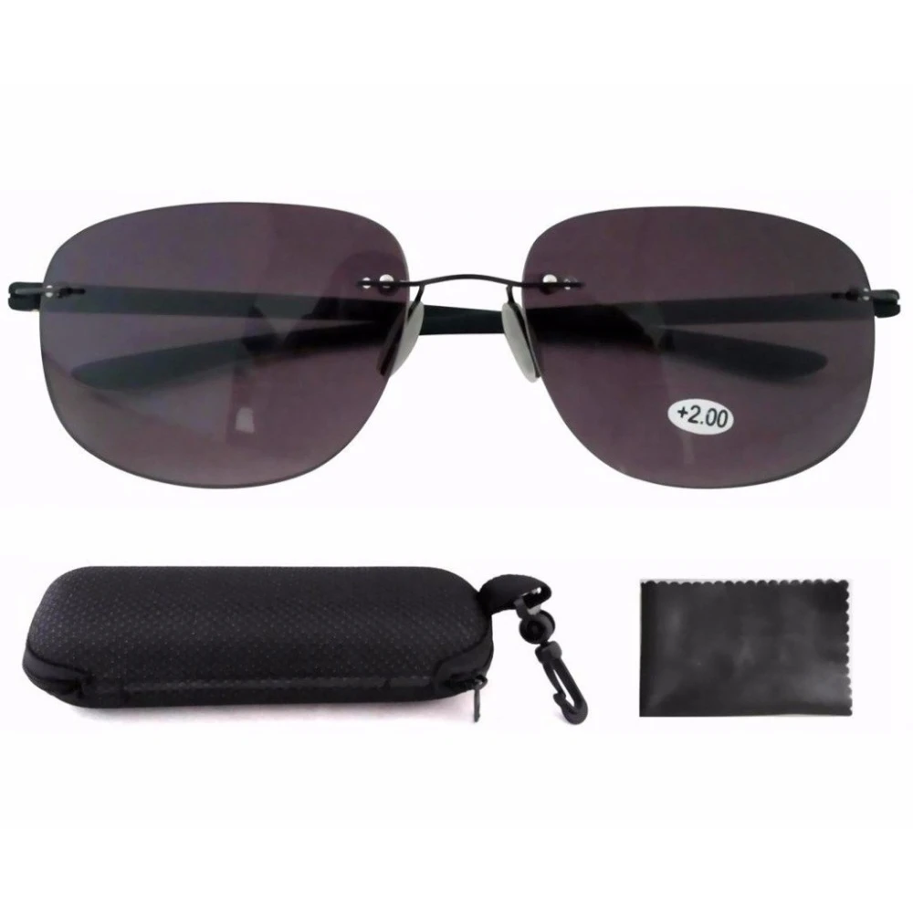 SR14001 Readers Rimless Gray Lens Bifocal Sunglasses For Men With Women