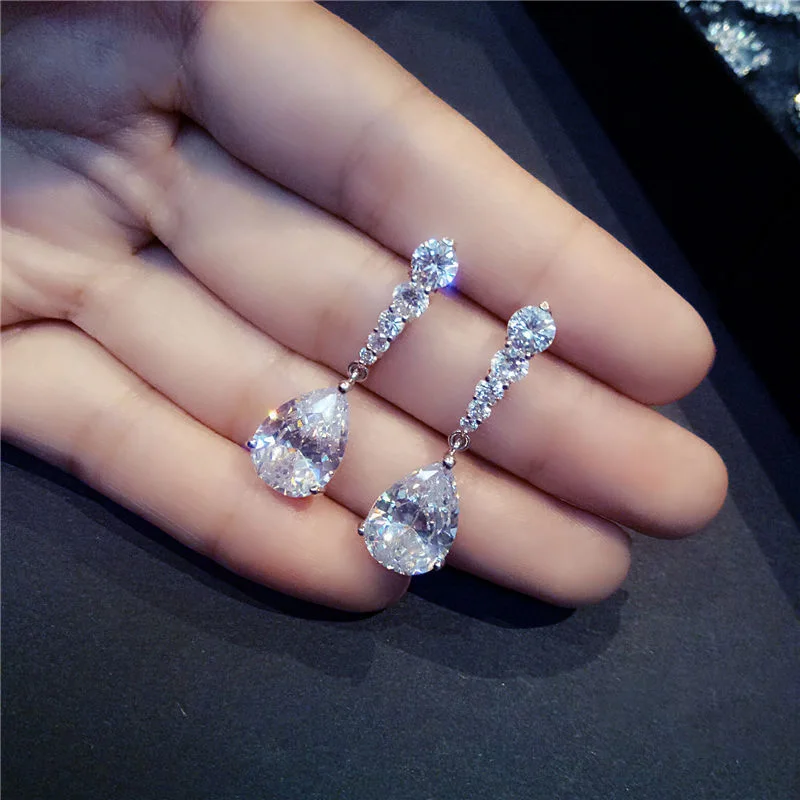 

Exquisite Shiny CZ Drop Earrings For Women 925 Silver Cubic Zirconia Earrings Party Wedding Fashion Jewelry
