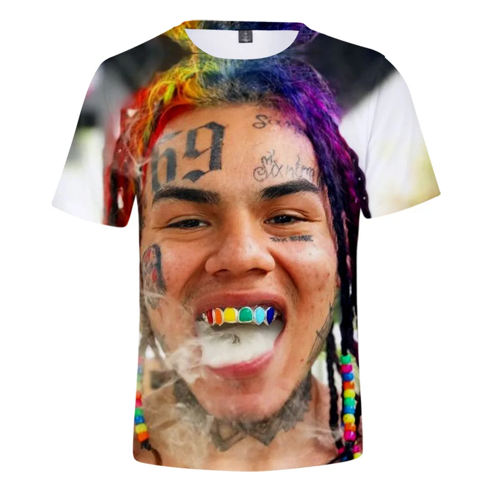 Футболка с 3D принтом в стиле хип хоп футболка коротким рукавом и о вырезом 69 6ix9ine