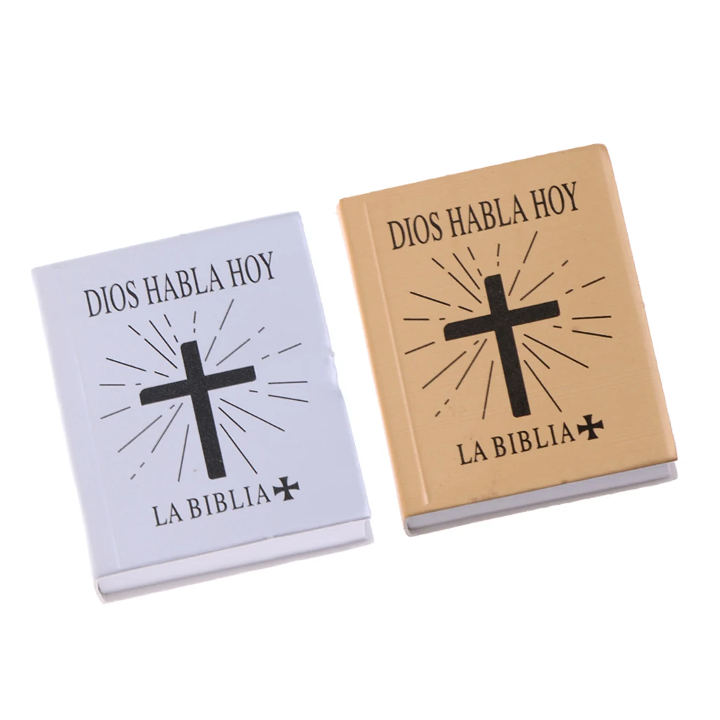  2PCS 1/6 Scale Mini Spanish Edition Holy Bible Book Model Dollhouse Miniatures
