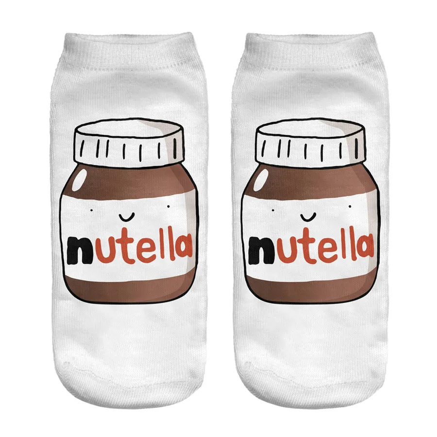 Nutella/белые женские короткие носки с 3D принтом; chaussette femme; милые корейские носки