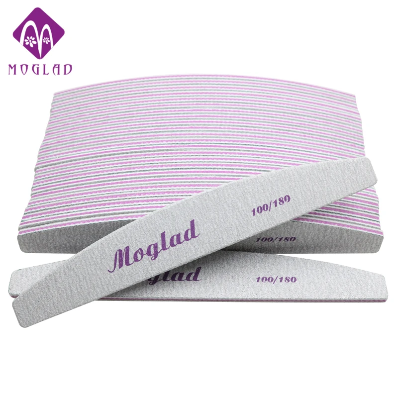 

Moglad present 25pcs/lot printed nail buffer file 100/180 semilune sandpaper polishing nail file
