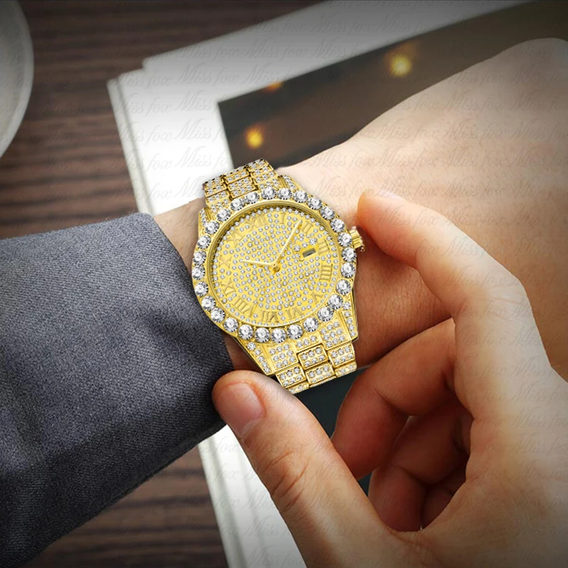

Fashion Men Watch Golden Mens Watches Top Brand Luxury Waterproof Diamond Quartz Male Clock Male relogio masculino dourados