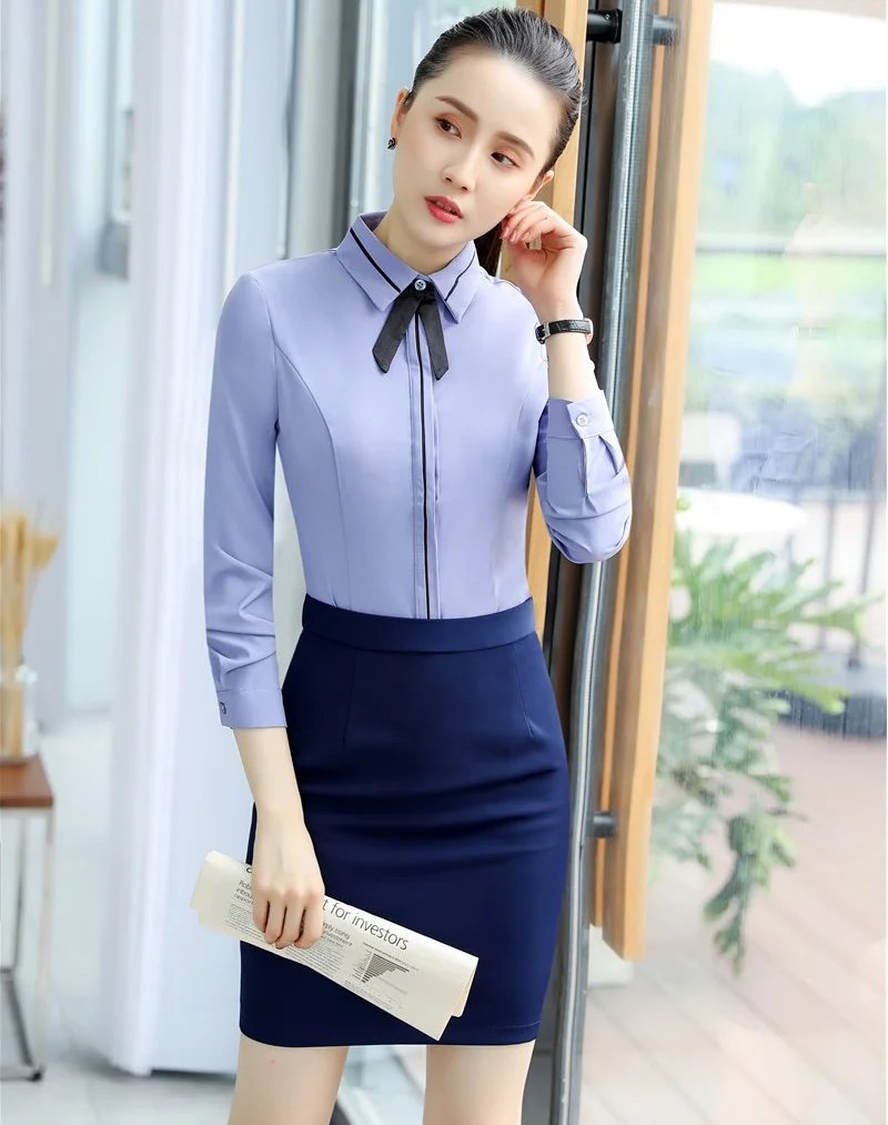 Two Piece Women Business Suits with Skirt and Blouses Set Ladies Work