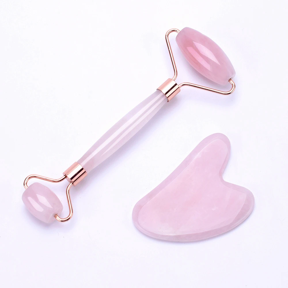 

Noiseless Rose Quartz Jade Roller Guasha Set Facial Roller Pink Stone Massager for Women Anti Cellulite Wrinkle Beauty Tool
