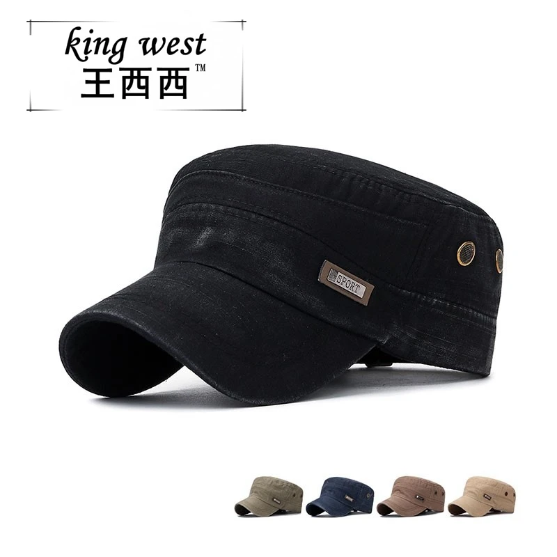 

New spring and autumn washed old military cap men's outdoor cotton flat top hat bamboo cloth faded hat