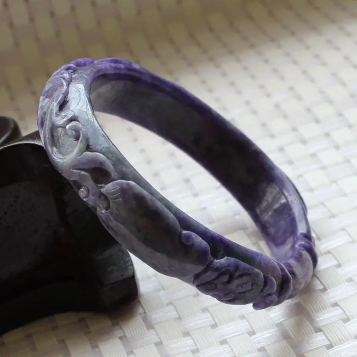 

1028 Vintage China Hand-carved Lavender Purple stoneite stone Bracelet Bangle 62mm