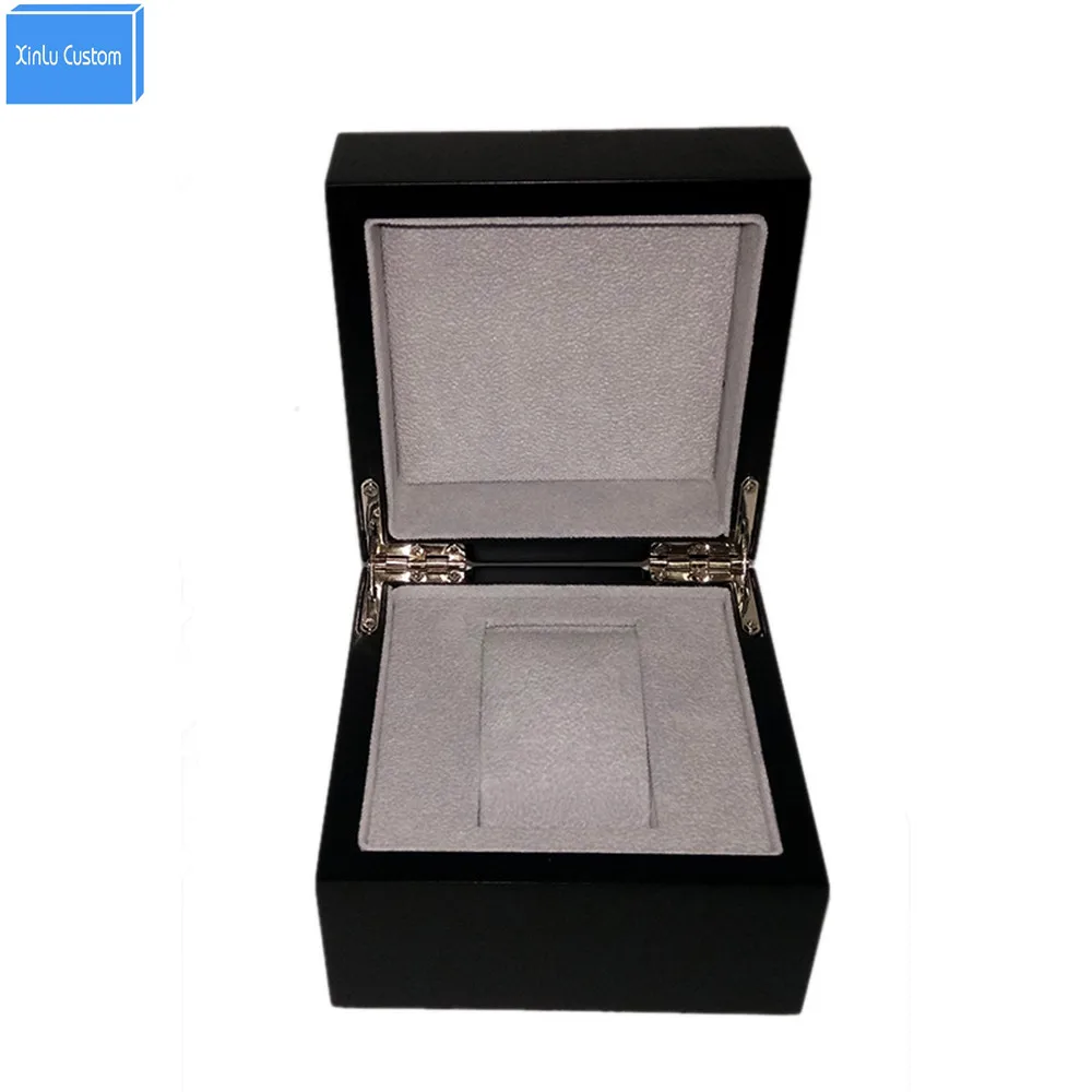 Special for Customer Black Wood Inner Gray Velvet Watch Box Case Storage Promotion Custom Boxes With Personal Logo Suppliers
