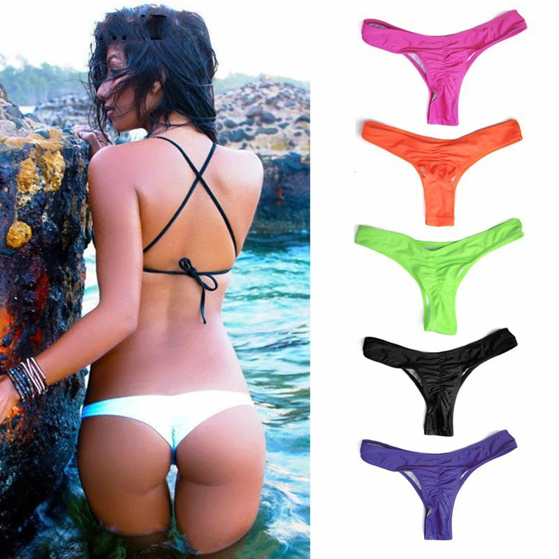 

6Colors Sexy Bikinis bottoms Solid V Shape G-String Swimwear Panties 2020 Hot Sale Swimsuit Briefs Swimwear Women Biquini XL