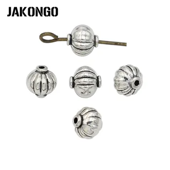 

JAKONGO Antique Silver Plated Pumpkin Spacer Beads Vintage Loose Beads for Jewelry Making Bracelet DIY Handmade Craft 40pcs