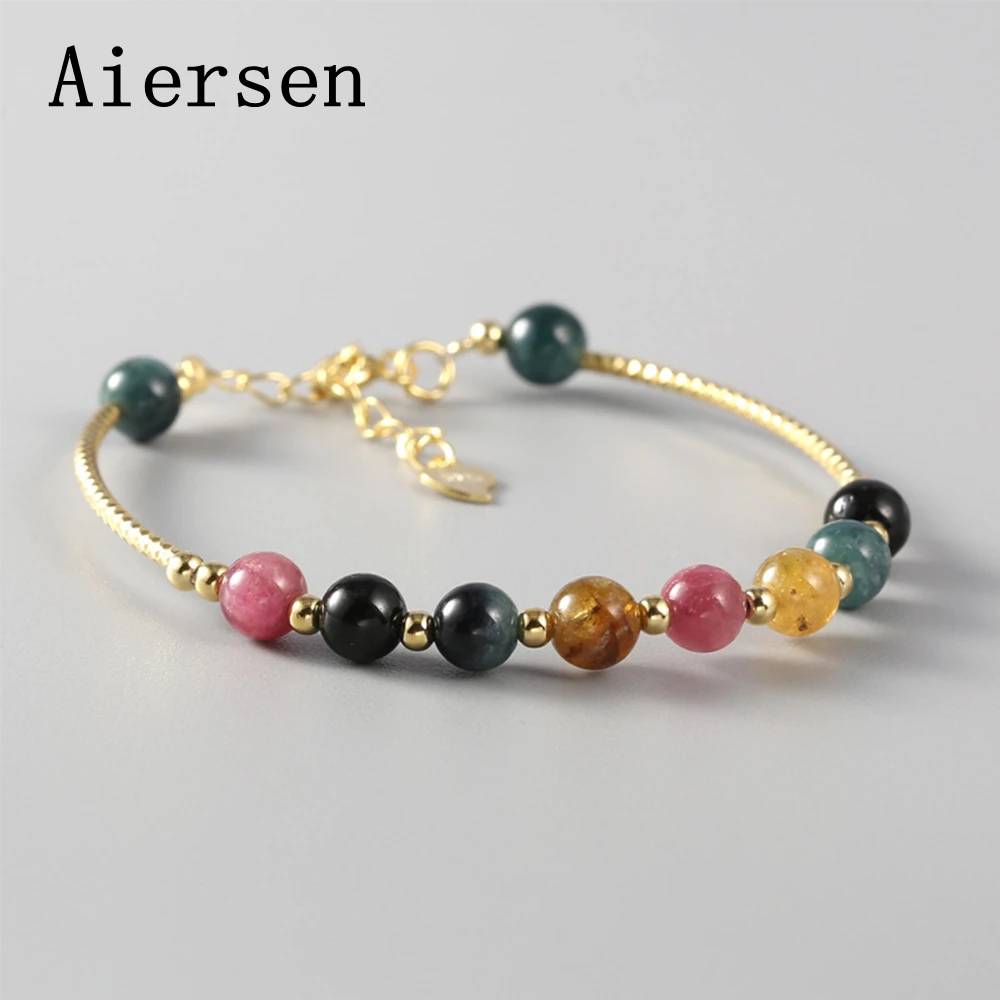 

Aiersen S925 Silver Tourmaline Bracelet Female Colorful Bangle Fashion Crystal Gemstone Bracelets for Women Bizuteria Srebrna