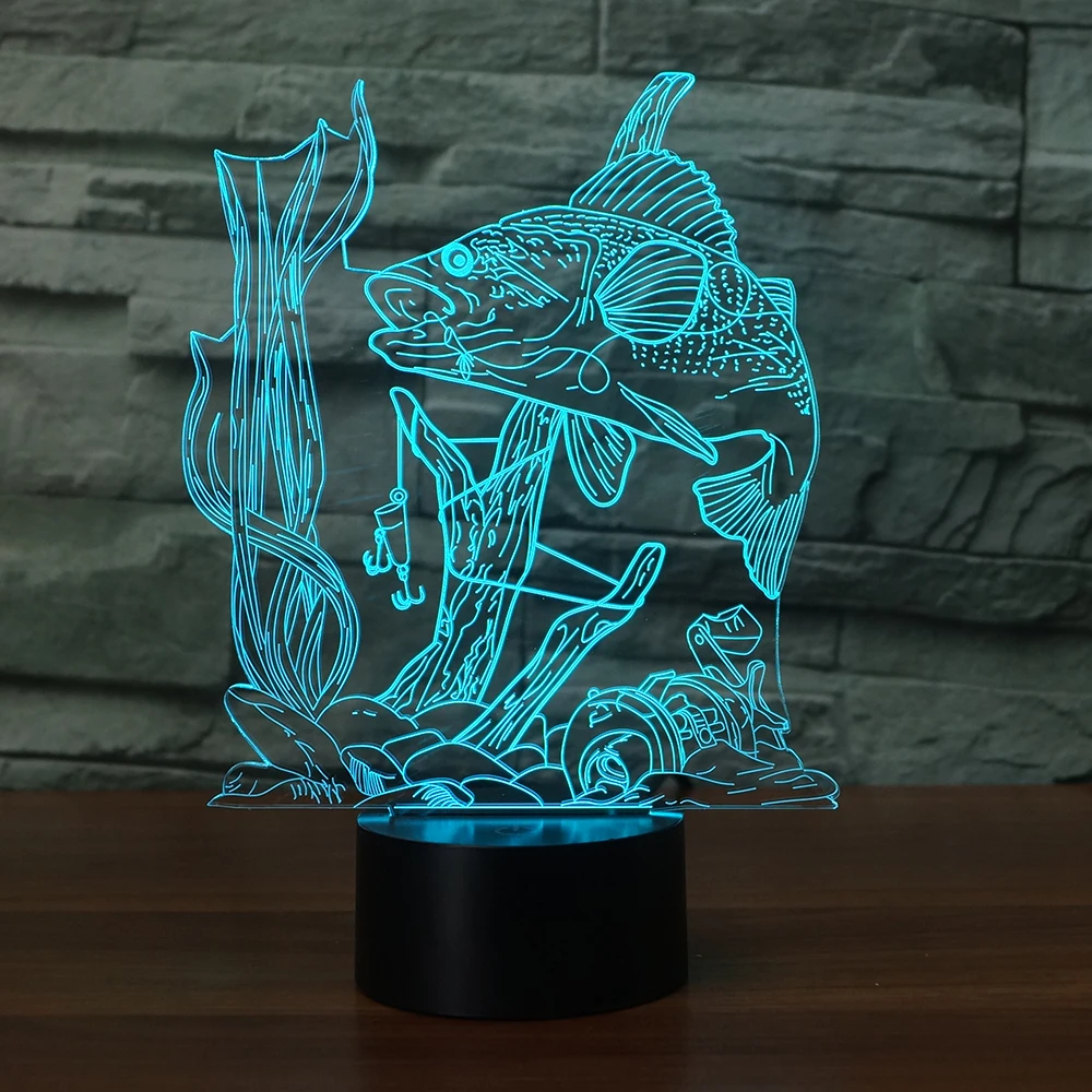 

LED Underwater Fish Ready to Catch Lamp 7 Changing Colors 3d illusion night lamp