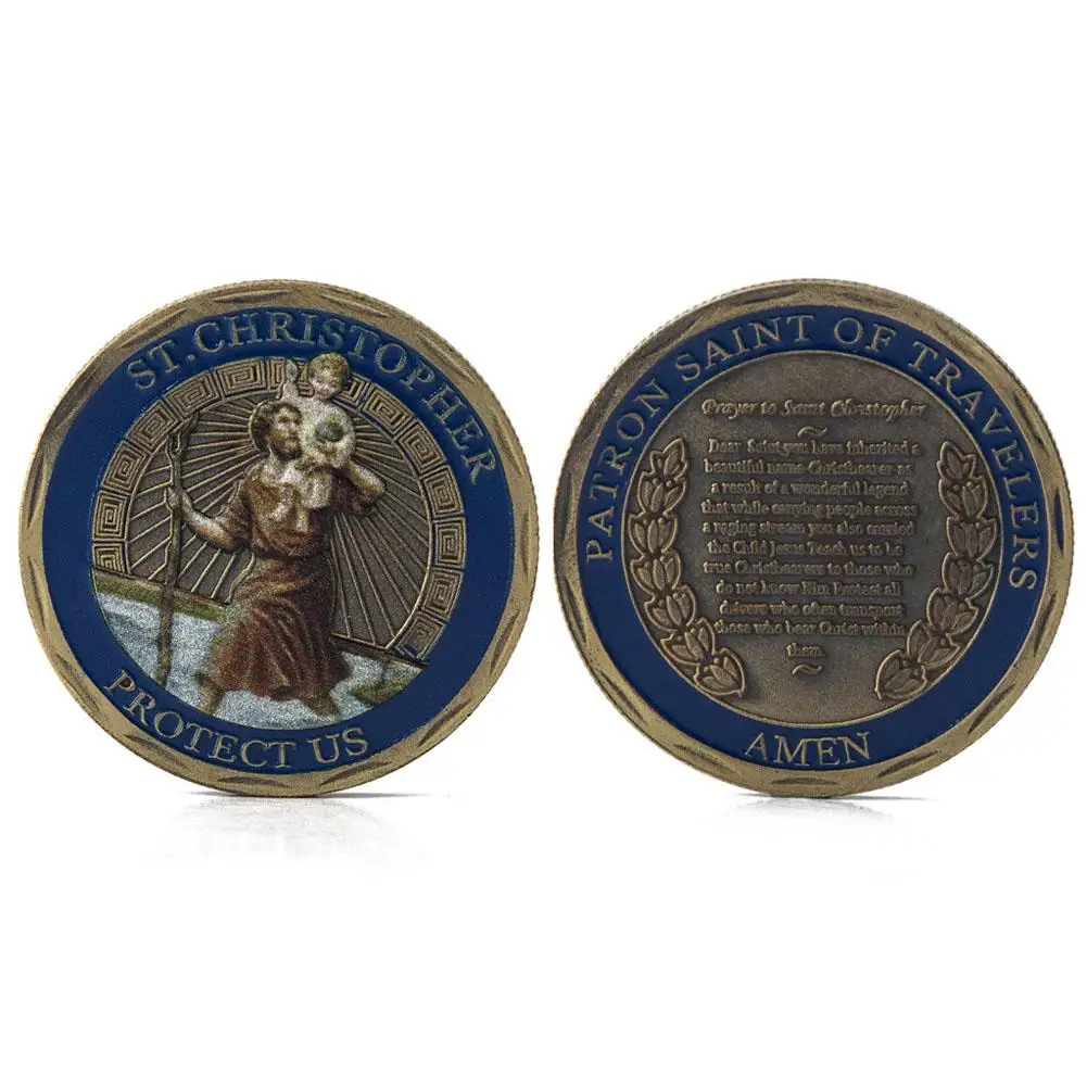 St. Christopher (back Jesus) Commemorative Coin Embossed Three-dimensional Commemorative Coin Un-Currency Gold Plated Cions