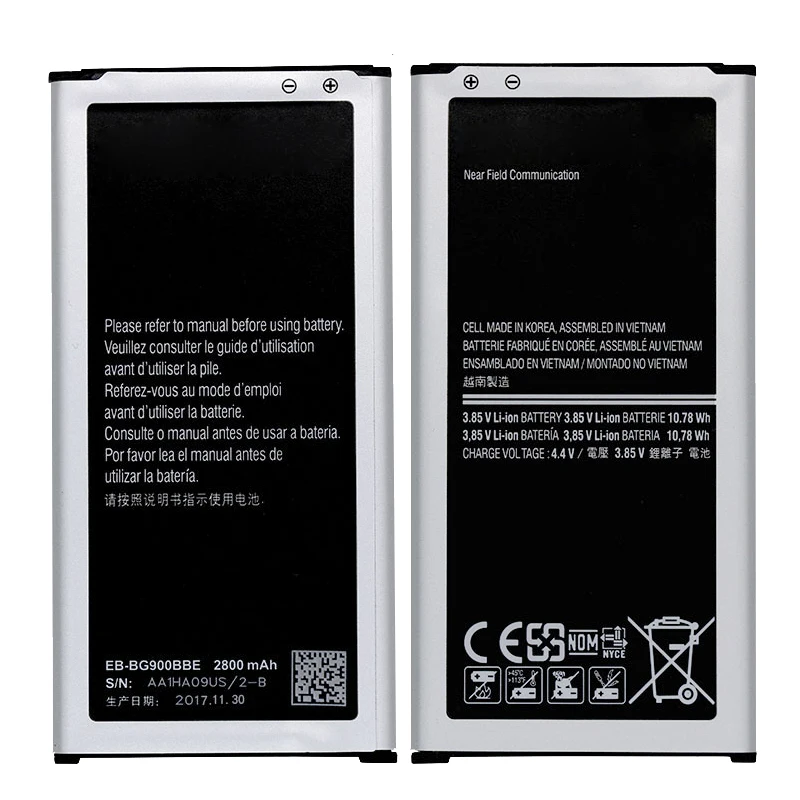 

EB-BG900BBC polymer Battery For Samsung Galaxy S5 i9600 G900S G900F SM-G9008V/W G9009W/G9009D/V 2800mAh Replacement batteries